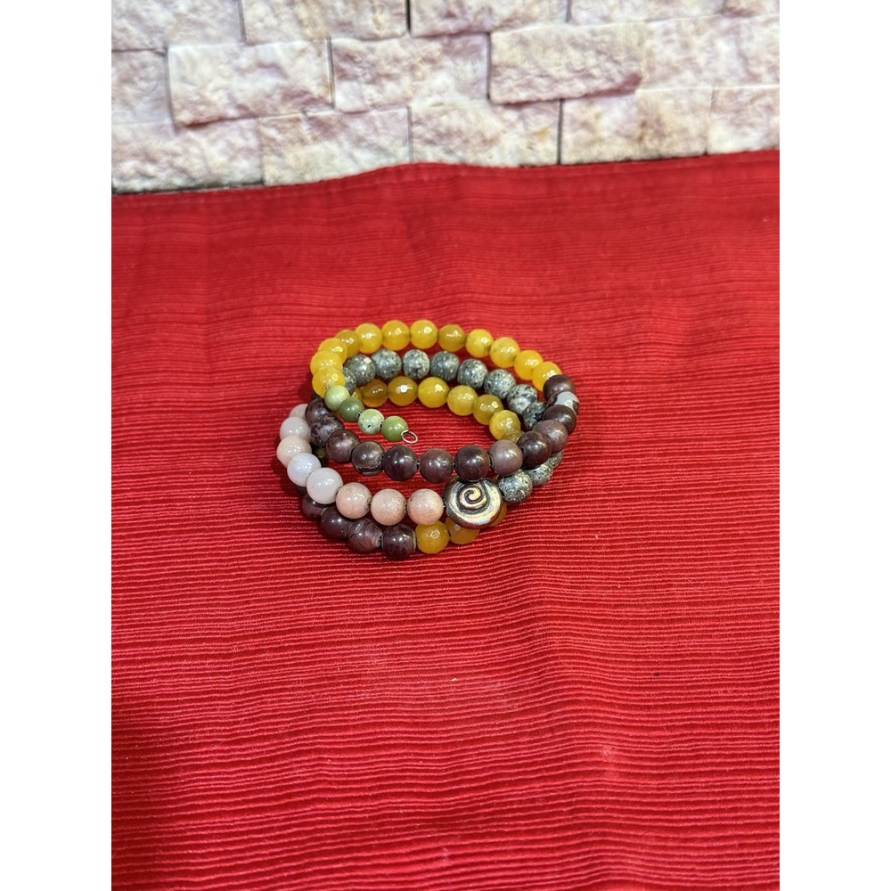 Vintage Natural Gemstone Bead Memory Coil Wrap Bracelet Fall Vibes Healing Nice
